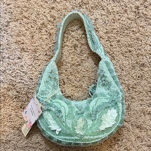 Handcrafted Beaded Shoulder Bag – Mint Green Beaded Detail – Made in India